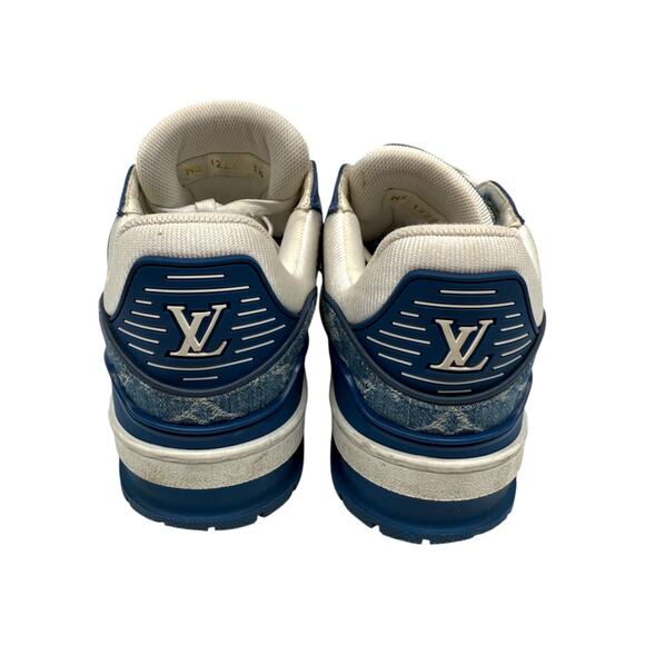 Louis Vuitton Leather Denim Monogram LV Trainer Sneaker Blue White Size 3.5 - Picture 8 of 16